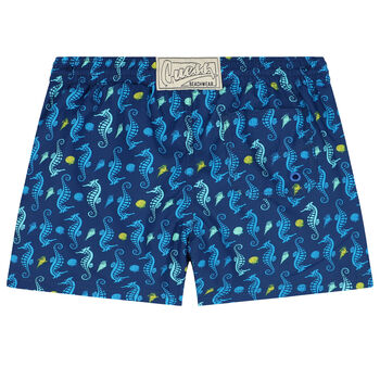 Boys Navy Blue Printed Swim Shorts